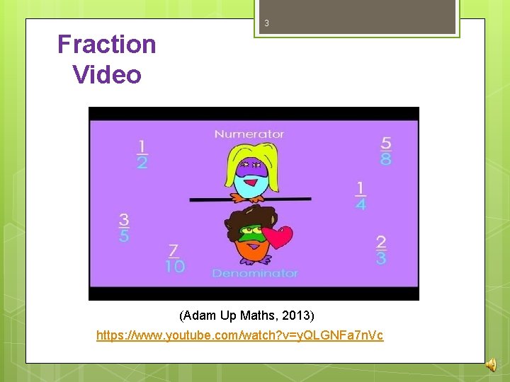 3 Fraction Video (Adam Up Maths, 2013) https: //www. youtube. com/watch? v=y. QLGNFa 7 3 Fraction Video (Adam Up Maths, 2013) https: //www. youtube. com/watch? v=y. QLGNFa 7