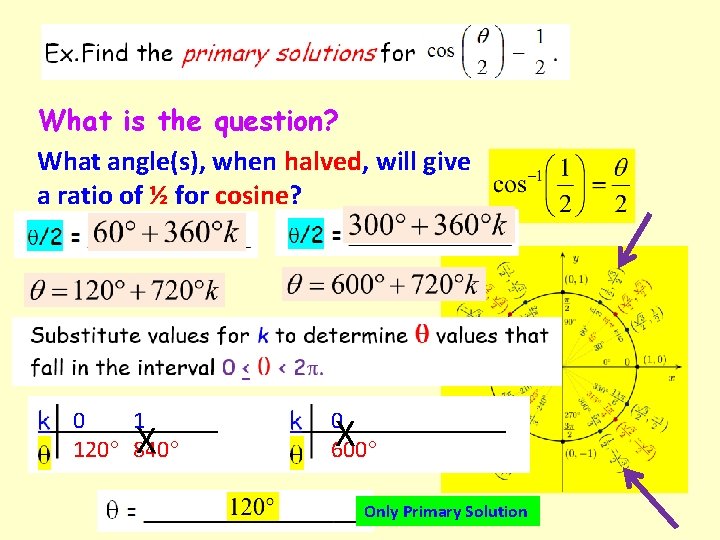 What is the question? What angle(s), when halved, will give a ratio of ½