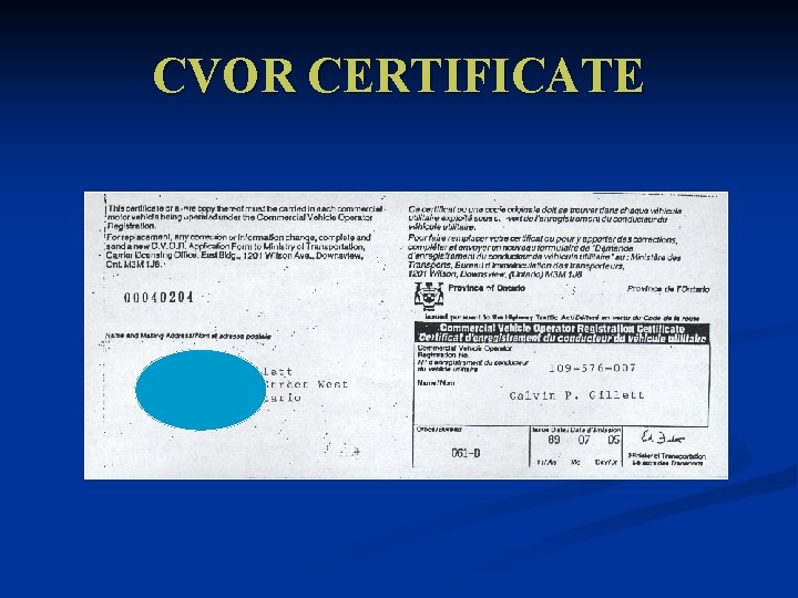 CVOR CERTIFICATE 