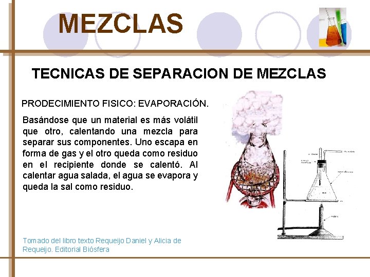 MEZCLAS TECNICAS DE SEPARACION DE MEZCLAS PRODECIMIENTO FISICO: EVAPORACIÓN. Basándose que un material es