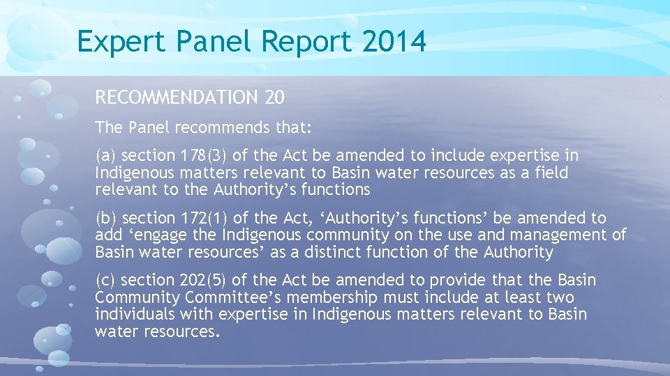 Expert Panel Report 2014 RECOMMENDATION 20 The Panel recommends that: (a) section 178(3) of Expert Panel Report 2014 RECOMMENDATION 20 The Panel recommends that: (a) section 178(3) of