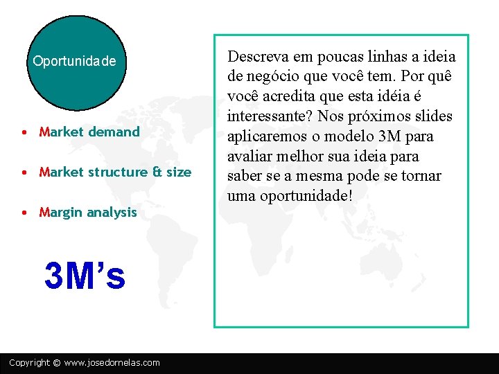 Oportunidade • Market demand • Market structure & size • Margin analysis 3 M’s
