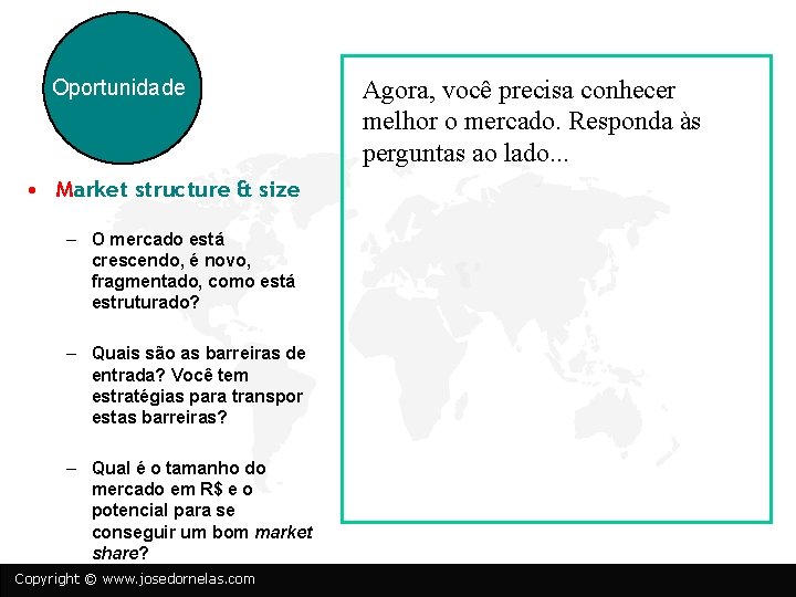 Oportunidade • Market structure & size – O mercado está crescendo, é novo, fragmentado,