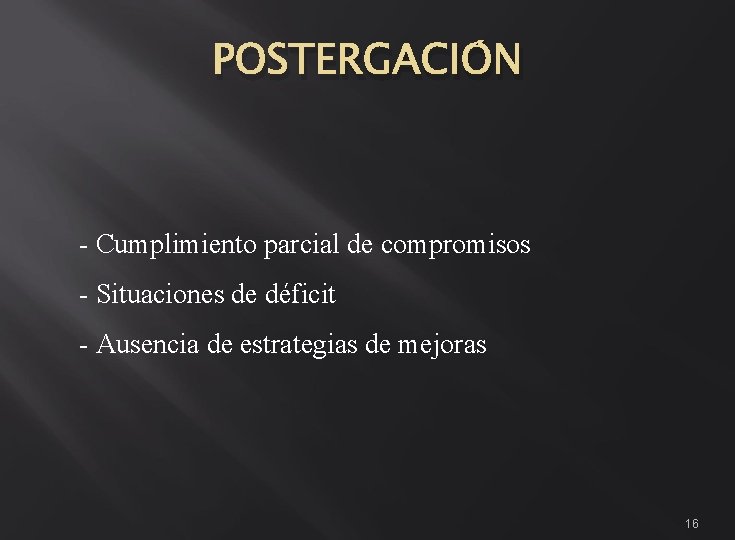 POSTERGACIÓN - Cumplimiento parcial de compromisos - Situaciones de déficit - Ausencia de estrategias