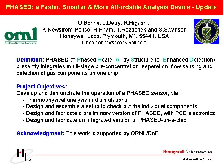 PHASED: a Faster, Smarter & More Affordable Analysis Device - Update U. Bonne, J.