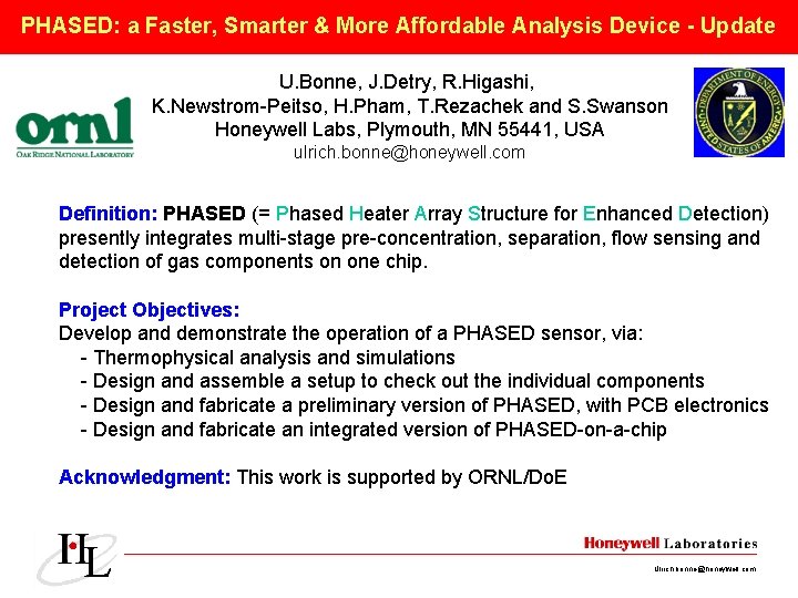 PHASED: a Faster, Smarter & More Affordable Analysis Device - Update U. Bonne, J.