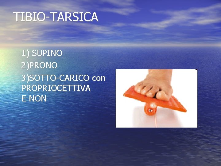 TIBIO-TARSICA 1) SUPINO 2)PRONO 3)SOTTO-CARICO con PROPRIOCETTIVA E NON 