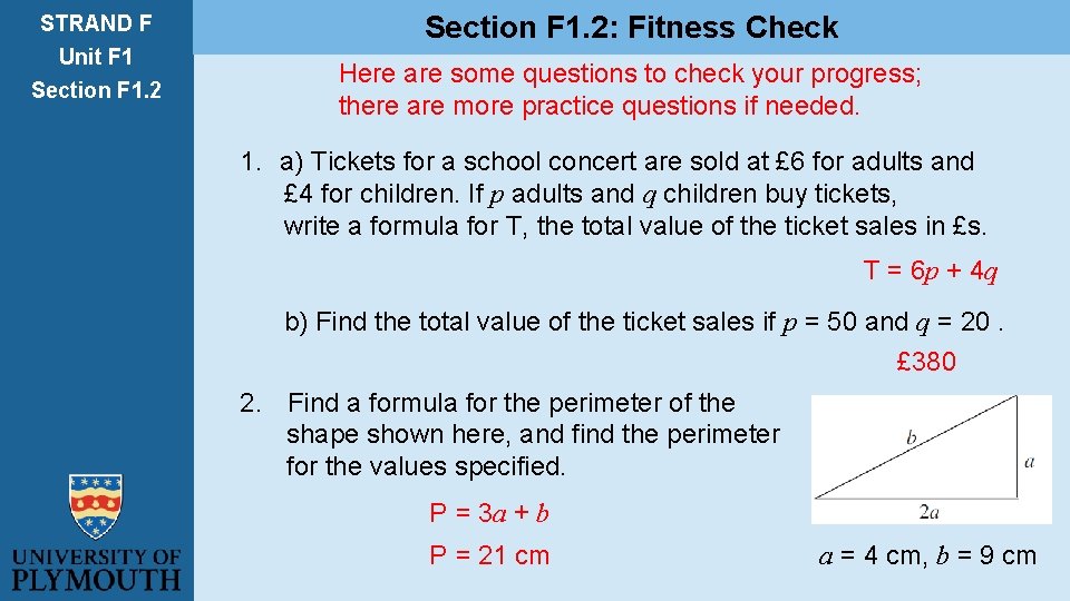STRAND F Unit F 1 Section F 1. 2: Fitness Check Here are some