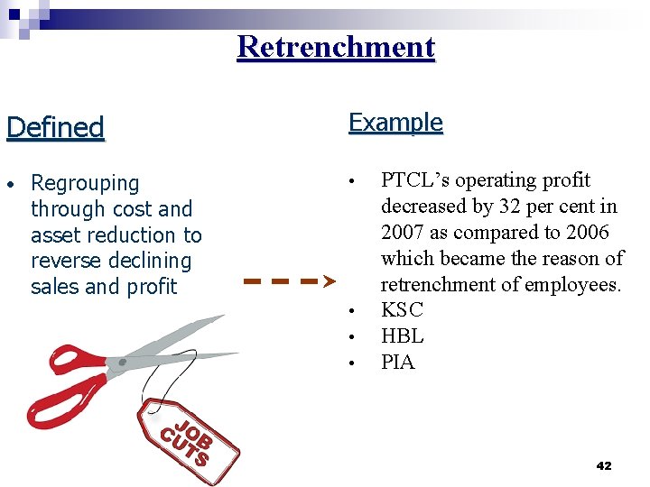 Retrenchment Defined • Regrouping through cost and asset reduction to reverse declining sales and