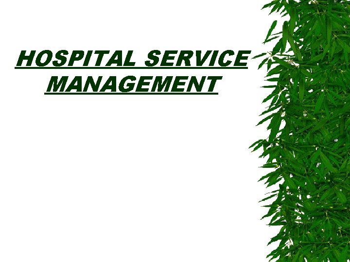 HOSPITAL SERVICE MANAGEMENT 