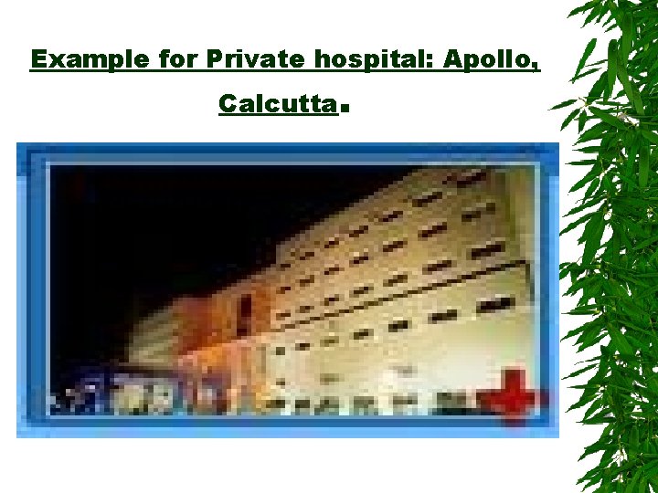 Example for Private hospital: Apollo, Calcutta. 