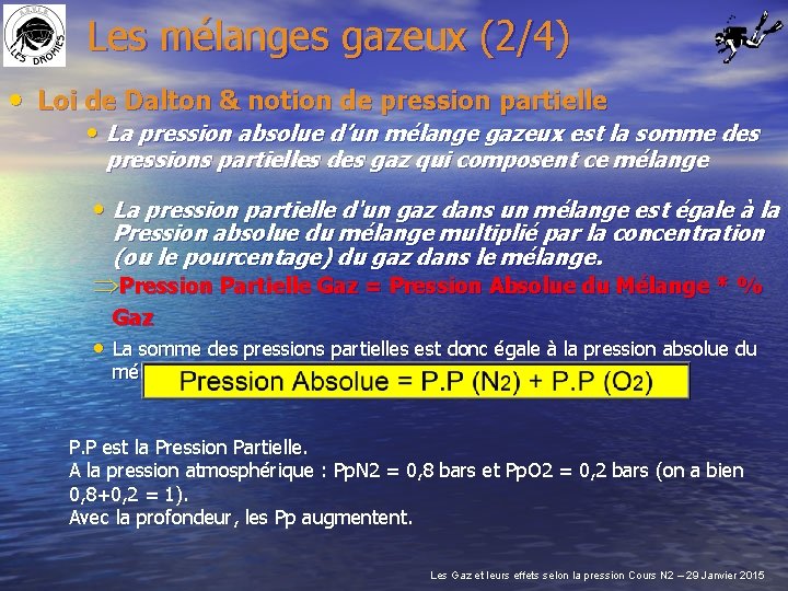 Les mélanges gazeux (2/4) • Loi de Dalton & notion de pression partielle •