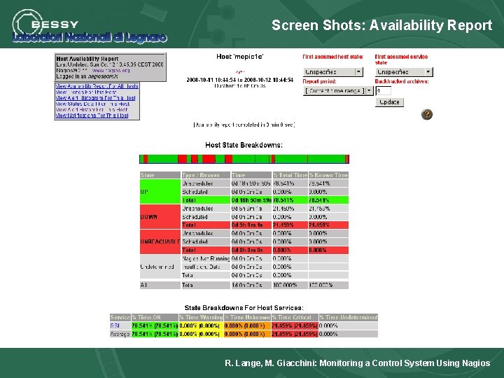 Screen Shots: Availability Report R. Lange, M. Giacchini: Monitoring a Control System Using Nagios