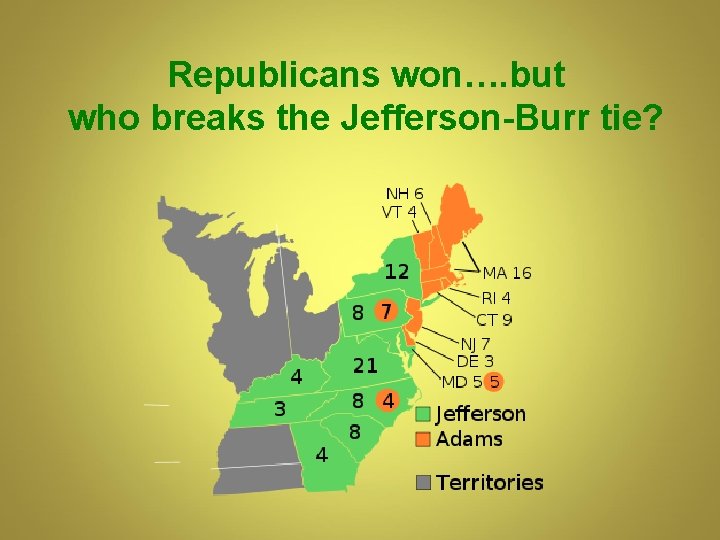 Republicans won…. but who breaks the Jefferson-Burr tie? Republicans won…. but who breaks the Jefferson-Burr tie?