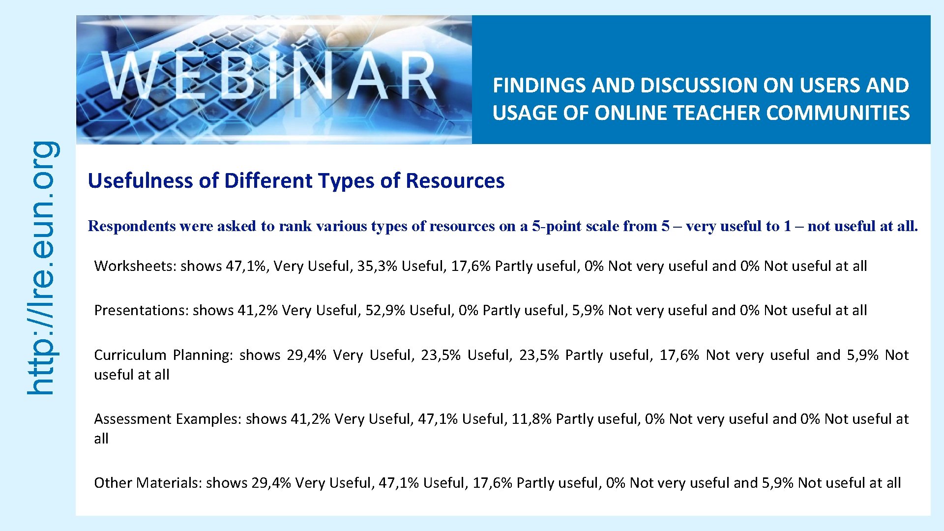 http: //lre. eun. org FINDINGS AND DISCUSSION ON USERS AND USAGE OF ONLINE TEACHER