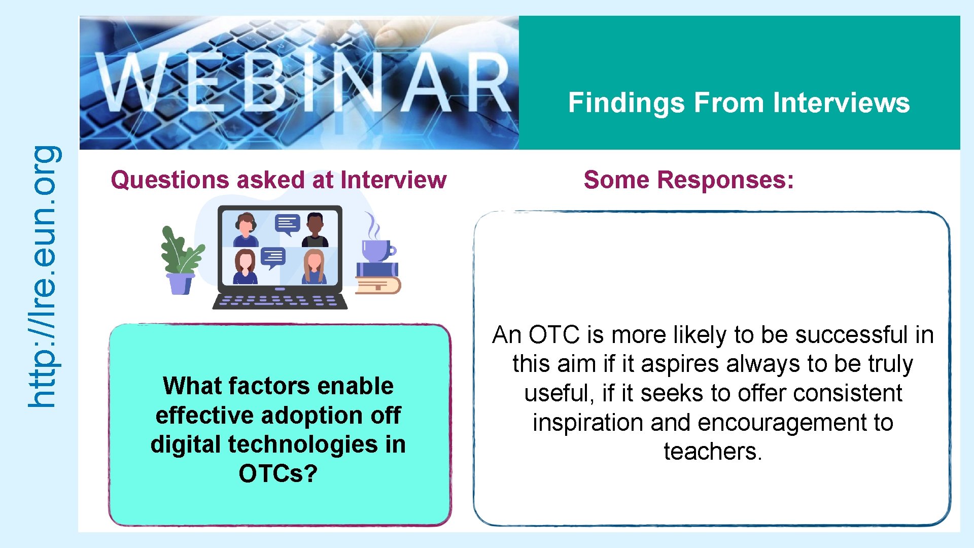 http: //lre. eun. org Findings From Interviews Questions asked at Interview What factors enable