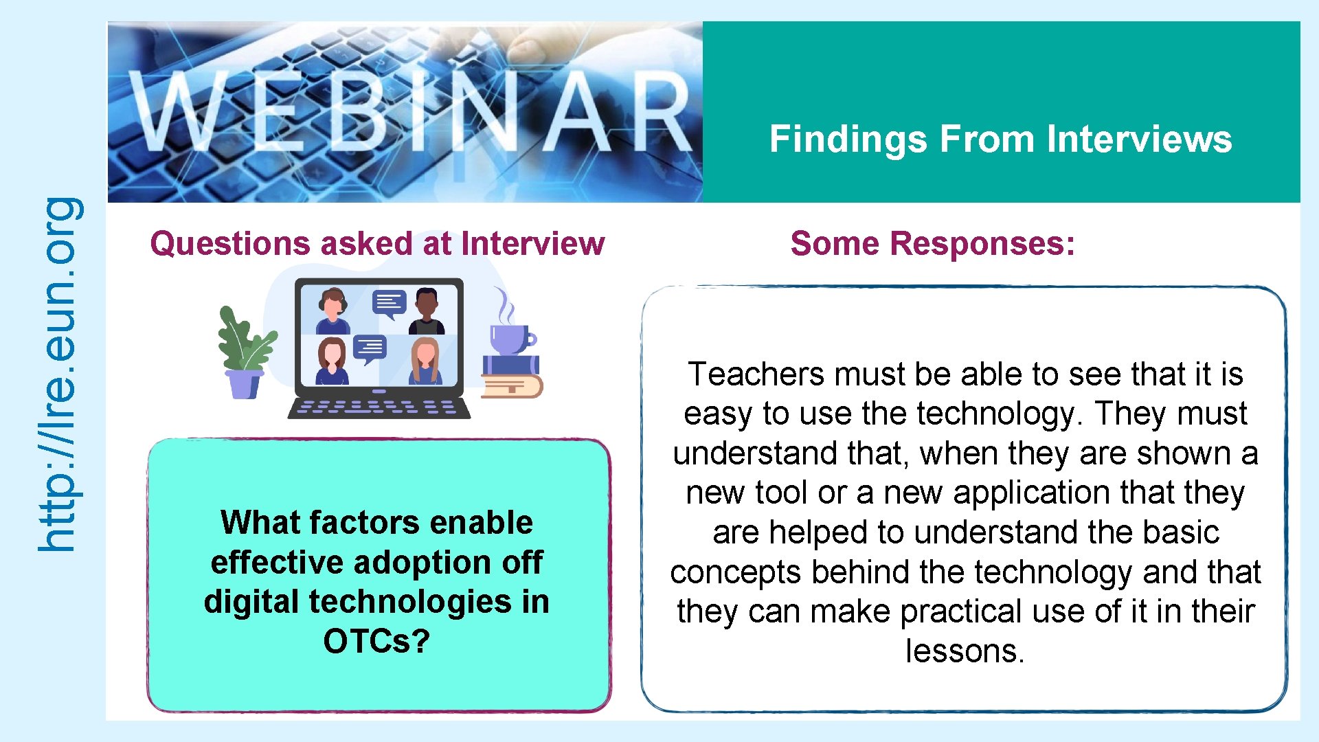 http: //lre. eun. org Findings From Interviews Questions asked at Interview What factors enable