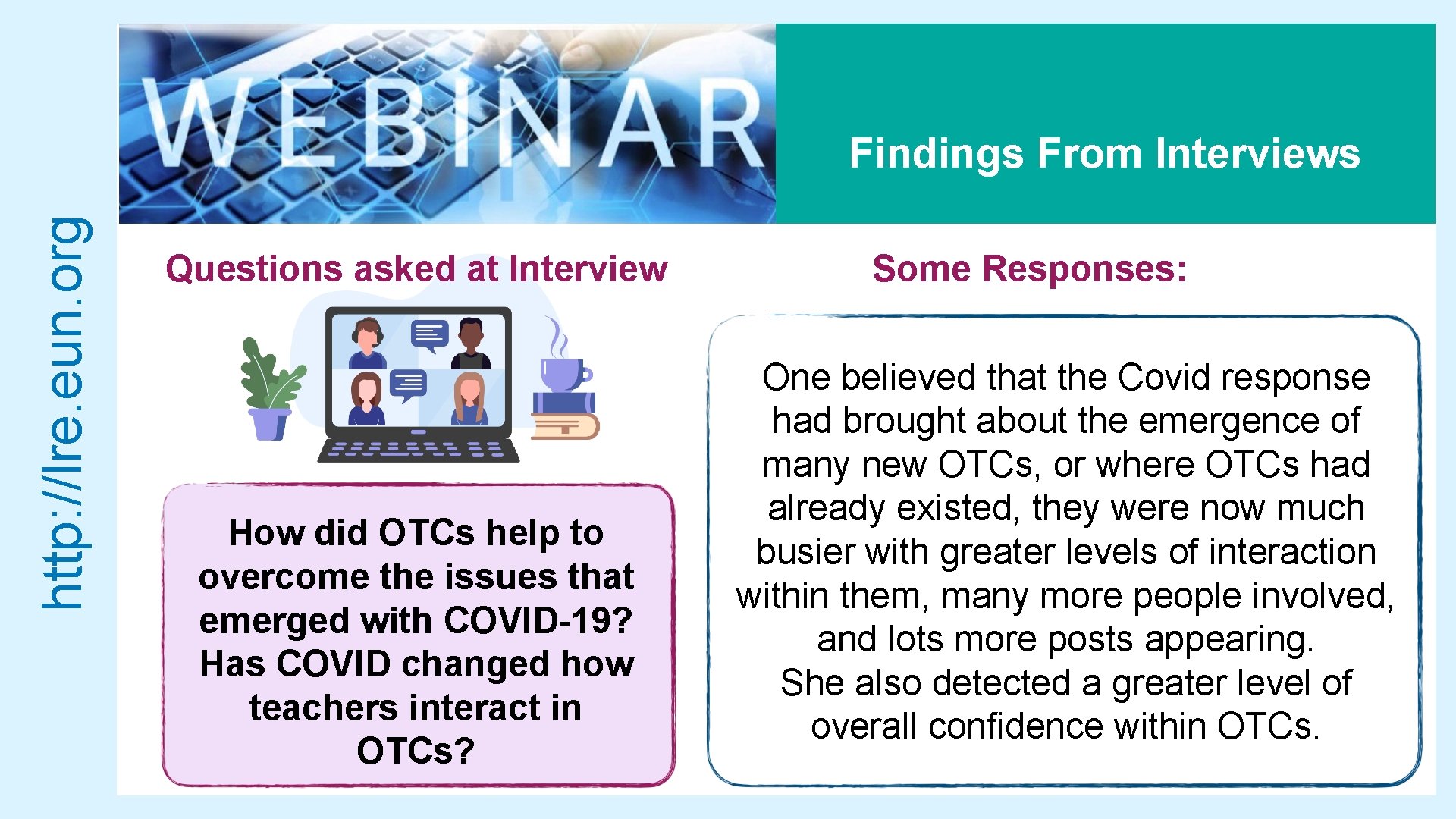 http: //lre. eun. org Findings From Interviews Questions asked at Interview How did OTCs