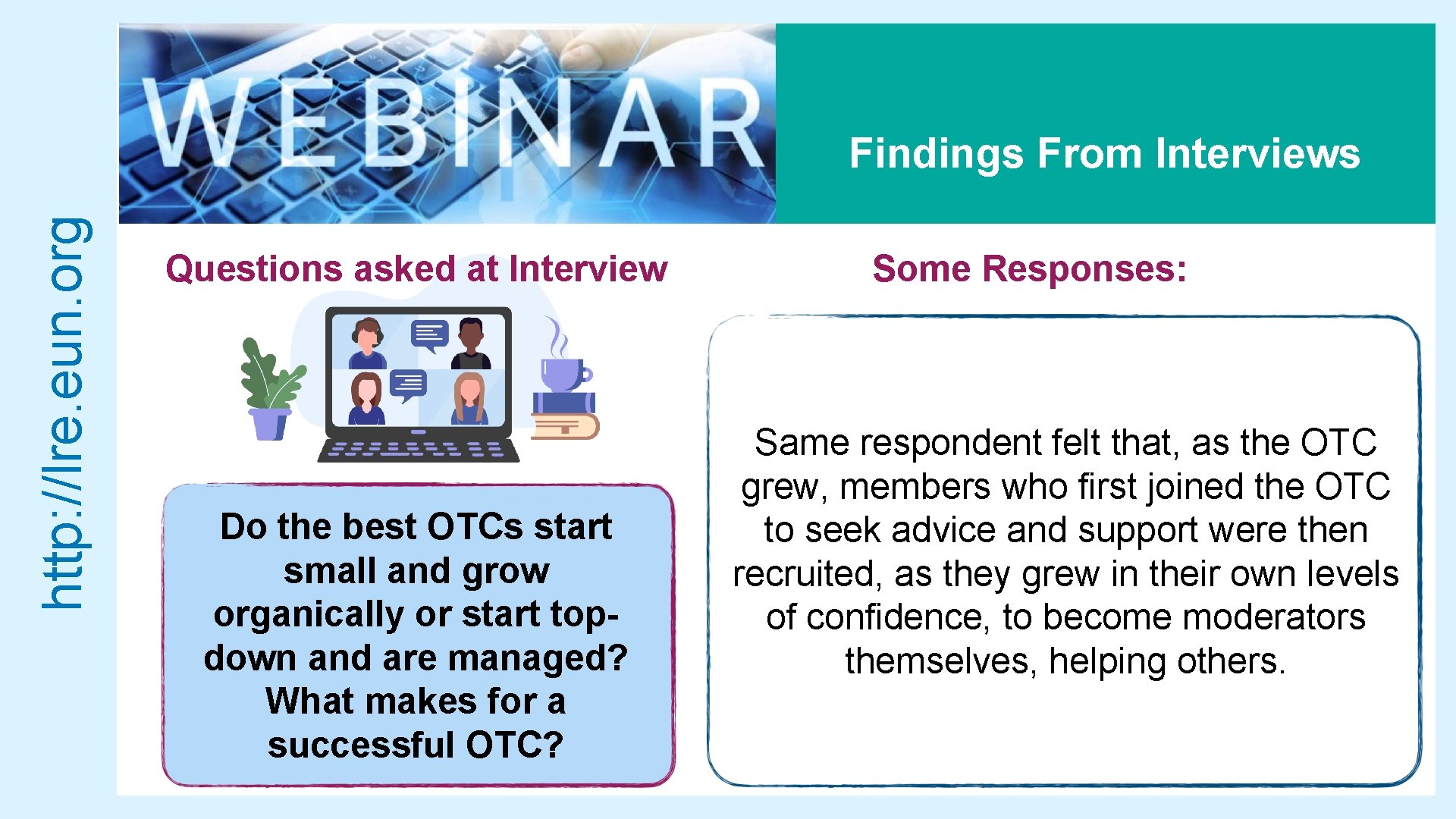 http: //lre. eun. org Findings From Interviews Questions asked at Interview Do the best
