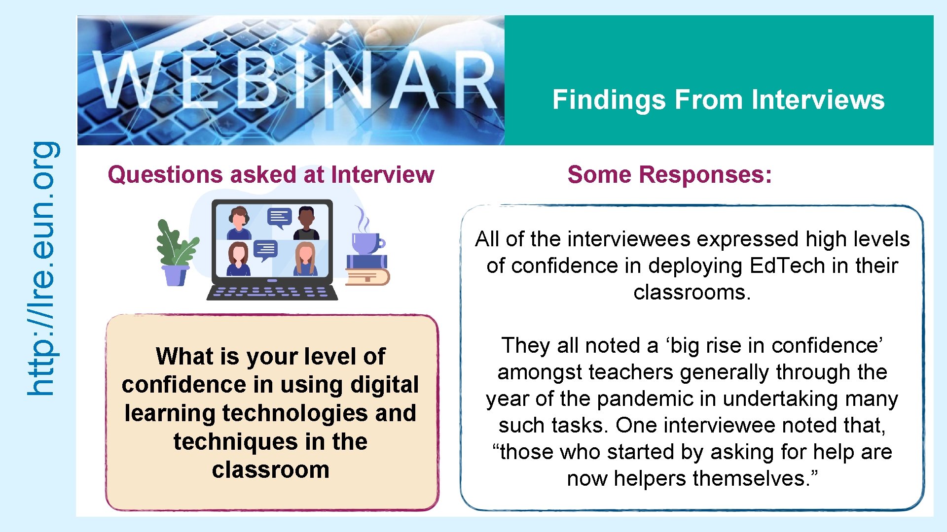 http: //lre. eun. org Findings From Interviews Questions asked at Interview Some Responses: All