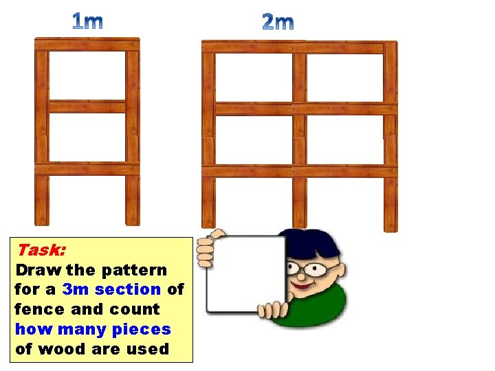 Task: Draw the pattern for a 3 m section of fence and count how