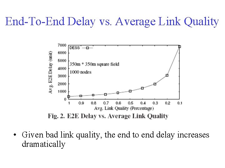 End-To-End Delay vs. Average Link Quality • Given bad link quality, the end to