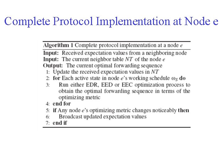 Complete Protocol Implementation at Node e 