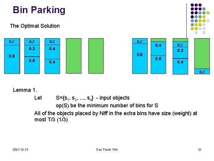 Bin Parking The Optimal Solution 0. 2 0. 8 0. 2 0. 3 0.
