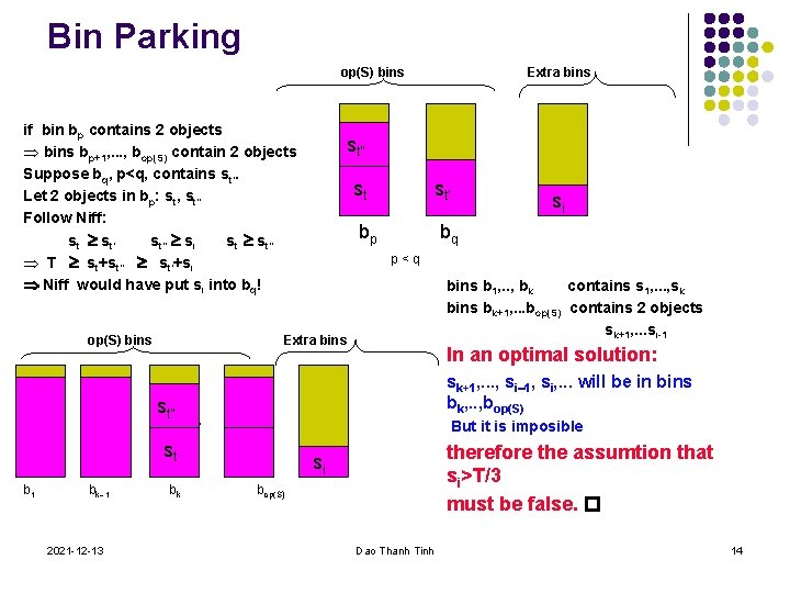 Bin Parking op(S) bins if bin bp contains 2 objects Þ bins bp+1, .