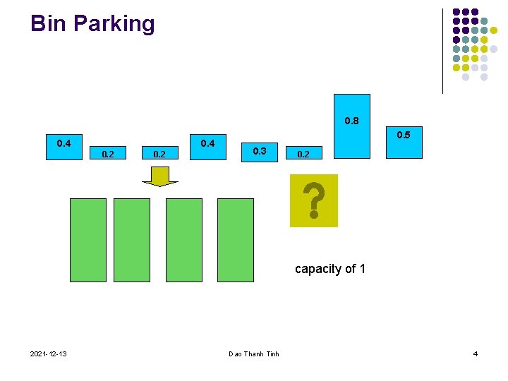 Bin Parking 0. 8 0. 4 0. 2 0. 5 0. 3 0. 2