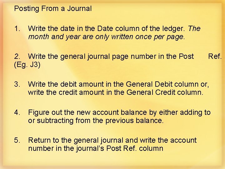 Posting From a Journal 1. Write the date in the Date column of the