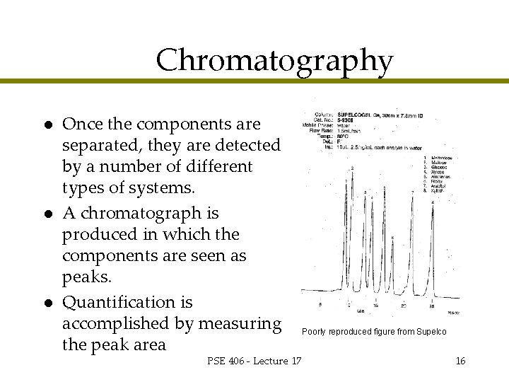 Chromatography l l l Once the components are separated, they are detected by a