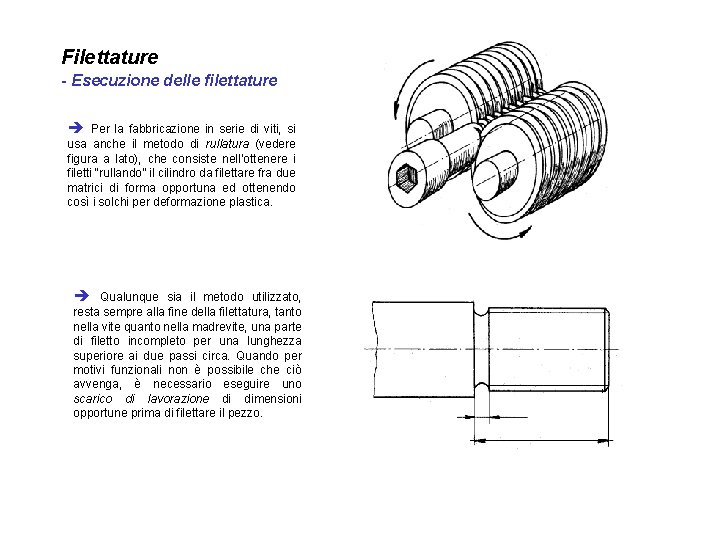 Filettature - Esecuzione delle filettature è Per la fabbricazione in serie di viti, si