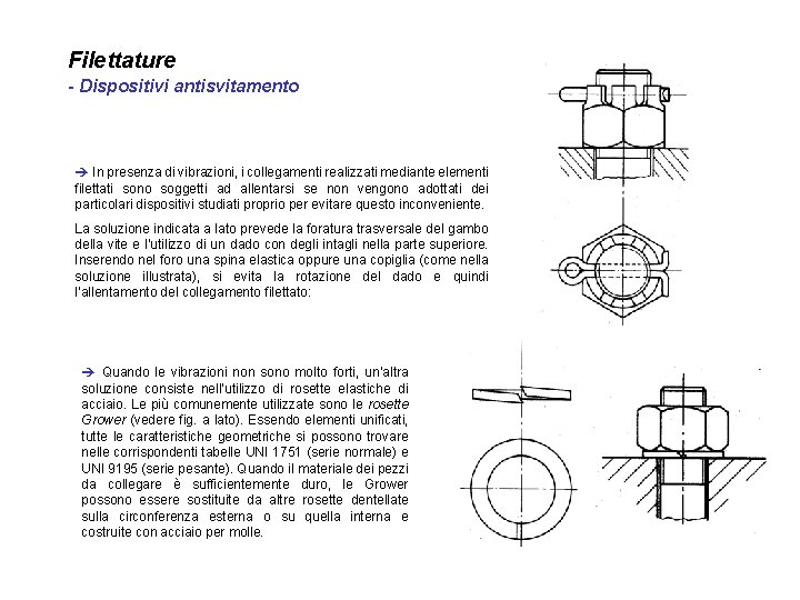 Filettature - Dispositivi antisvitamento è In presenza di vibrazioni, i collegamenti realizzati mediante elementi