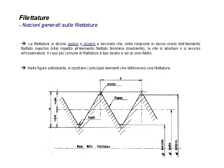 Filettature - Nozioni generali sulle filettature è Le filettature si dicono destre o sinistre