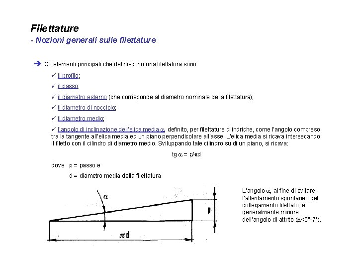 Filettature - Nozioni generali sulle filettature è Gli elementi principali che definiscono una filettatura