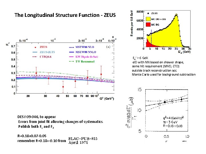 The Longitudinal Structure Function - ZEUS Ee’ > 6 Ge. V. e. ID with