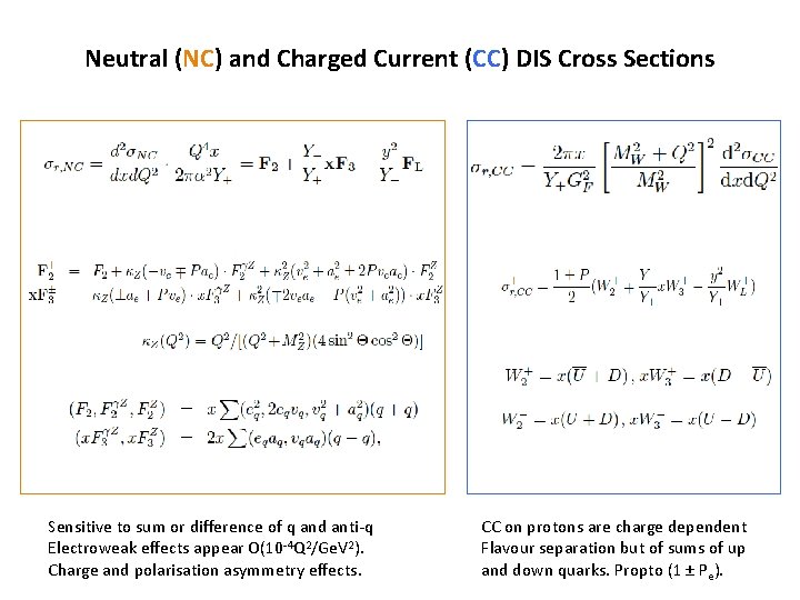 Neutral (NC) and Charged Current (CC) DIS Cross Sections Sensitive to sum or difference