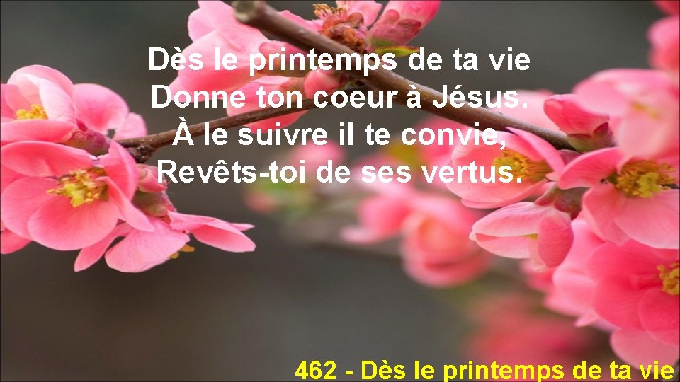 Dès le printemps de ta vie Donne ton coeur à Jésus. À le suivre