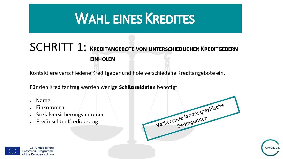 WAHL EINES KREDITES SCHRITT 1: KREDITANGEBOTE VON UNTERSCHIEDLICHEN KREDITGEBERN EINHOLEN Kontaktiere verschiedene Kreditgeber und