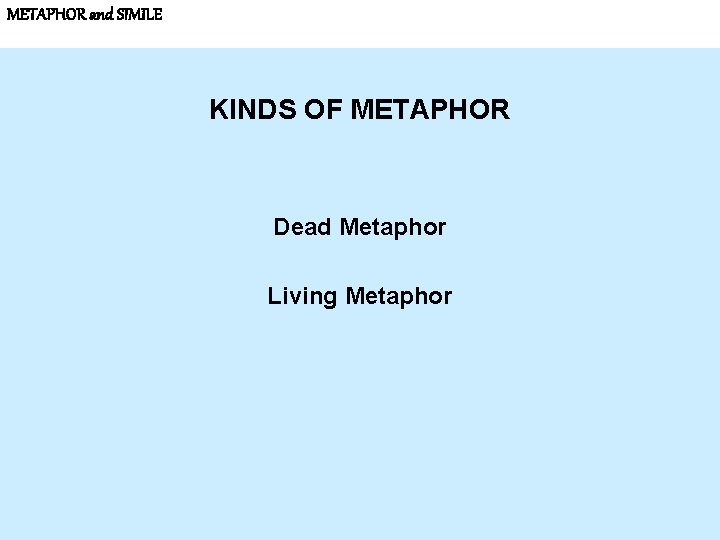 METAPHOR and SIMILE KINDS OF METAPHOR Dead Metaphor Living Metaphor 