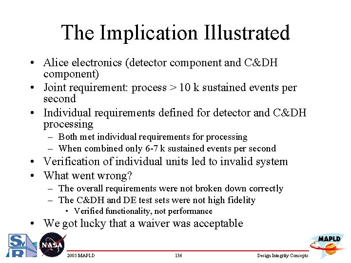 The Implication Illustrated • Alice electronics (detector component and C&DH component) • Joint requirement: