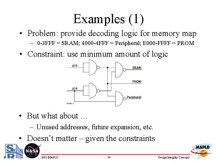 Examples (1) • Problem: provide decoding logic for memory map – 0 -3 FFF