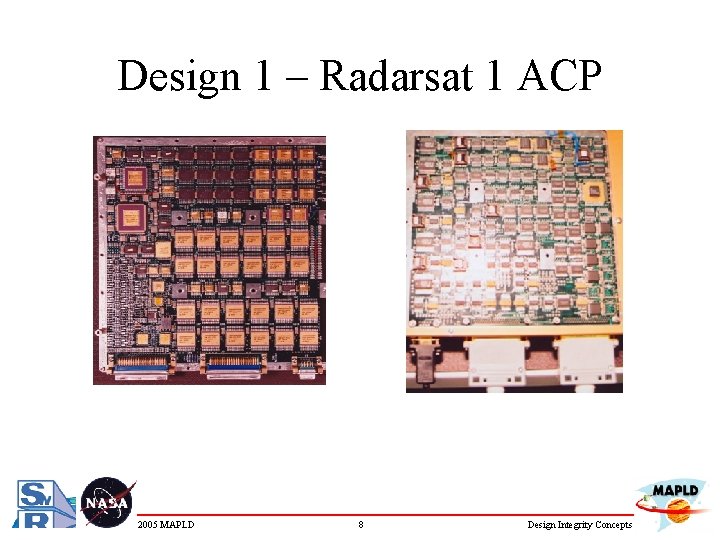 Design 1 – Radarsat 1 ACP 2005 MAPLD 8 Design Integrity Concepts 