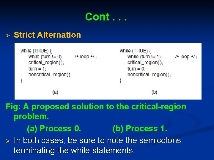Cont. . . Ø Strict Alternation Fig: A proposed solution to the critical-region problem.
