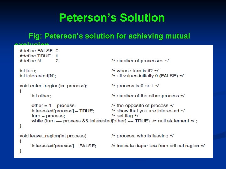 Peterson’s Solution Fig: Peterson’s solution for achieving mutual exclusion 