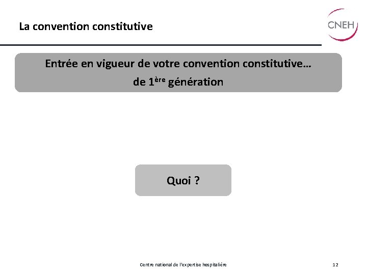 La convention constitutive Entrée en vigueur de votre convention constitutive… de 1ère génération Quoi