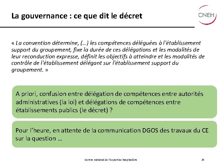 La gouvernance : ce que dit le décret « La convention détermine, (…) les