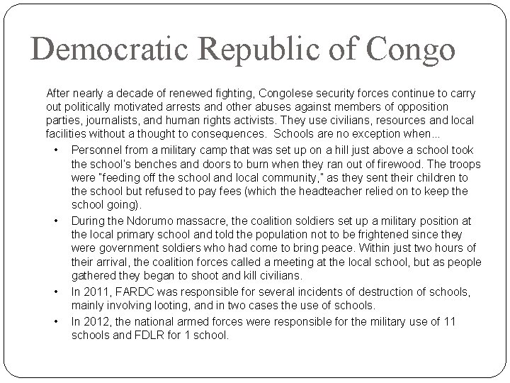 DEMOCRATIC REPUBLIC OF CONGO Democratic Republic of Congo