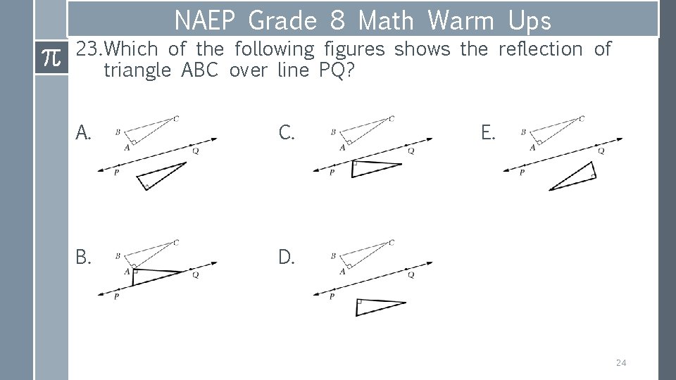 NAEP Grade 8 Math Warm Ups 23. Which of the following figures shows the
